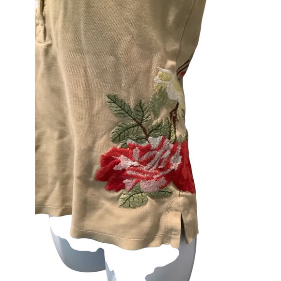 JOHNNY WAS HEAVILY EMBROIDERED VINTAGE LOOK BUTTON FRONT POLO SHIRT XS - Picture 2 of 10